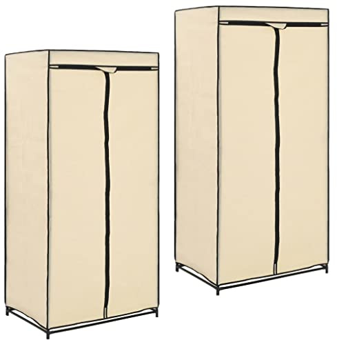 WIFESE Garde-Robes 2 Pcs Crème 75x50x160 cm 100% Polyester Armoire de Rangement Système de Plug-in Pratique Armoire de Vêtements Protéger Robes Chaussures Trenchs sans Saleté et Poussière