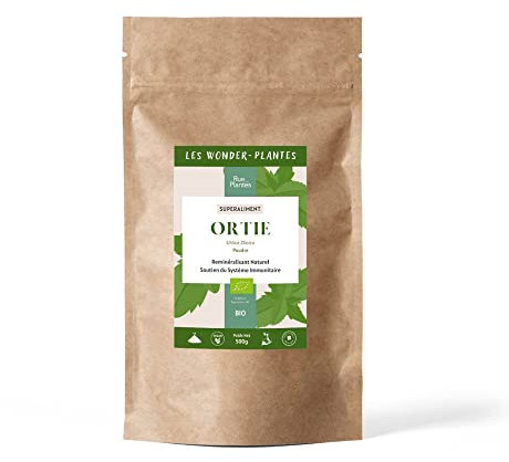 Ortie Piquante Bio Poudre 100 g – Super-Aliment Détox & Minéralisation, Source de Fer et Chlorophylle, Soutient la Vitalité, les Articulations et les Cheveux | Conditionnée en France, RUE DES PLANTES