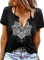 Eniloyal T Shirt Damen Sexy V Ausschnitt T-Shirt Damen Oberteile Baumwolle Tshirt Damen Elegant Vintage Graphic Kurz Bedrucken Lassen Tee Oversized T-Shirts für Damen Sommer Oberteile Schwarz XL