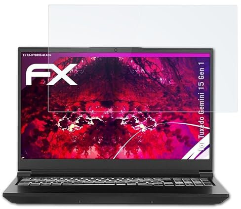 atFoliX Glasfolie kompatibel mit Tuxedo Gemini 15 Gen 1 Panzerfolie, 9H Hybrid-Glass FX Schutzpanzer Folie
