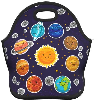 Planet Insulated Neoprene Lunch Bag Solar System Soft Lunch Box Galaxy Snack Lunchboxes Meal Prep Handbag For Kids Teens For School Outdoors Picnic