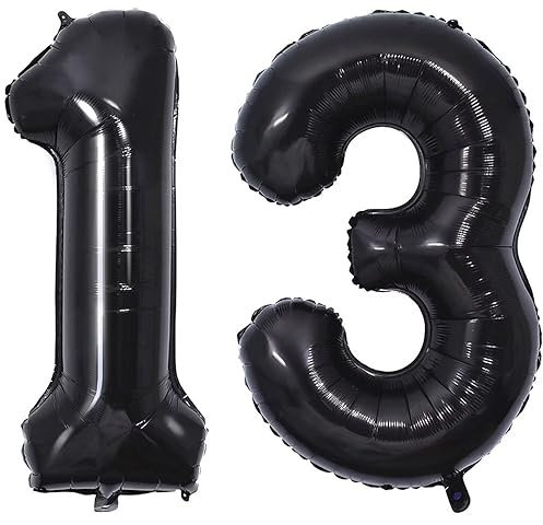 Vthoviwa 40 Zoll/18 Farbens Luftballon Zahlen 13/31 Schwarz, Helium Luftballon 13/31. Geburtstag Foil Ballon, 0123456789,10-19,20-25,30,40,50,60,70,80,90, Folienballon 13/31 Party Dekoration