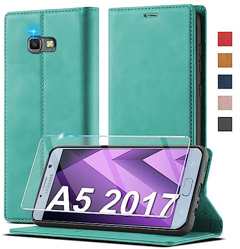 Handyhülle für Samsung Galaxy A5 2017 Hülle Leder[Mit Schutzfolie]für Samsung A5 2017 Hülle Klappbar Leder Flip Wallet Stoßfeste Case Schutzhülle Klapphülle für Samsung A5 2017 Hülle Holster（5,2 Zoll）