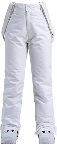 HOTIAN Damen Skihose Hosenträgerhose Snowboardhose Winter Wasserdicht Winddicht Warm Abnehmbare Hosenträger Skilanglaufhose Thermohose Wanderhose Ski Pant White XL