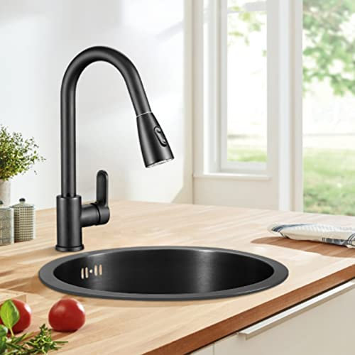 LIZEALUCKY Fregadero De Cocina Multifunción, Mini Fregadero De Cocina Redondo, Barra Nano Fregadero, Lavabo De Acero Inoxidable, Cuenco Individual con Accesorios De Drenaje para El Hogar(Negro)
