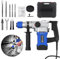 Marteau Perforateur, 3 en 1 Marteau Électrique/Perceuse/Pic Multifonctions Perforateur Burineur 1080W, 4500RPM, avec Poignée Pivotante 360°pour Le Ciment, Mur, Burinage de Tuiles, l'Impact, Perçage