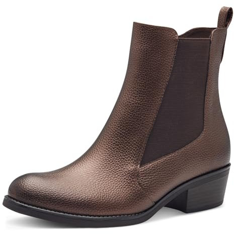 MARCO TOZZI Damen Chelsea Boots mit Blockabsatz mit Reißverschluss, Braun (Bronce), 39 EU