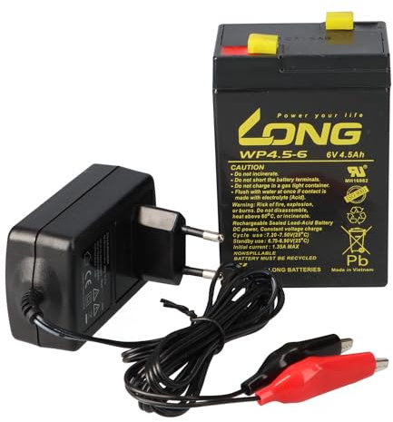 Kit – Batterie Rechargeable au plomb et chargeur – 6 V 4,5 Ah KungLong chargeur 0,6 A