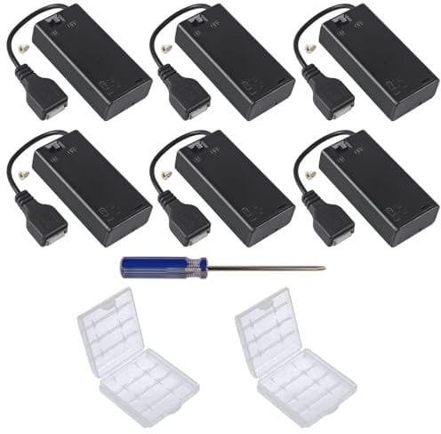 GTIWUNG 6 PCS 2AA Battery Holder USB Switch, 3V USB Female Socket 2 AA Battery Case Box Holder with Cover and On/Off Switch,Black