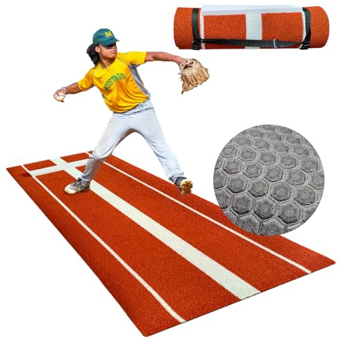 honeypet Verdickte verbesserte Version Softball-Pitching-Matte, 3 m x 90 cm, rutschfester EVA-Rücken, Softball-Pitching-Hügel mit Pitching-Gummi für drinnen und draußen, Pitching-Übungshilfe
