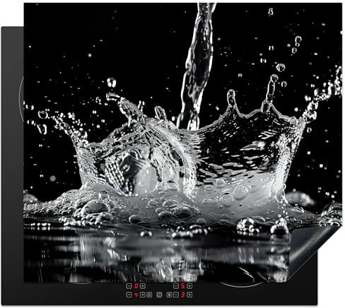KitchenYeah© Protection Pour Plaque Induction 58x51 cm Plaque de Deco Cuisine Protégé Cache De Cuisson Vitroceramique Eau - Éclaboussure - Noir