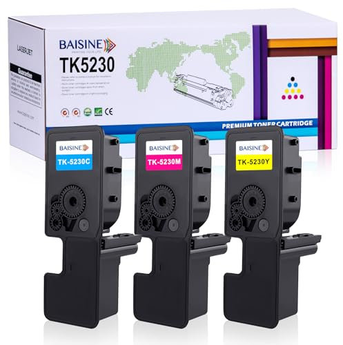 BAISINE TK5230 TK-5230 Toner Kompatibel für Kyocera TK-5230C TK-5230M TK-5230Y für Toner Kyocera ECOSYS M5521cdw M5521cdn P5021cdn P5021cdw (3 Pack, Cyan Magenta Yellow)