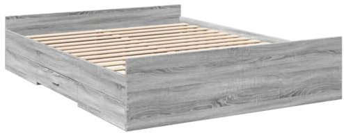 vidaXL Bettgestell, Bett mit Schubladen, Bettrahmen mit Sperrholzlatten, Doppelbett für Schlafzimmer, Schubladenbett, Grau Sonoma 140x200cm Holzwerkstoff