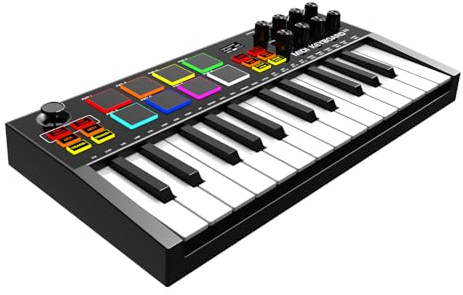 OYAYO, controller tastiera MIDI, tastiera MIDI ricaricabile a 25 tasti con 8 pad per percussioni retroilluminati, 8 manopole, display OLED, integrazione DAW, controller MIDI per produzione musicale