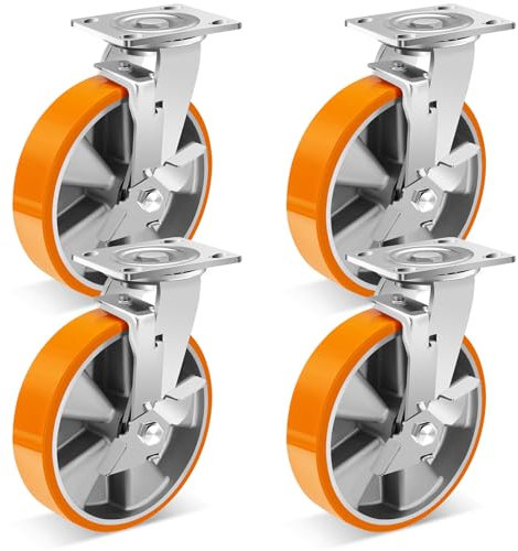 W B D WEIBIDA 200mm Industrierollen Schwerlast Tragkraft 2700KG, Schwerlastrollen mit Bremse 360° Drehbar, Dauerhaft Polyurethan Möbelrollen für Großmöbel, Großinstrumente, Schwermaschinen, 4er-Set