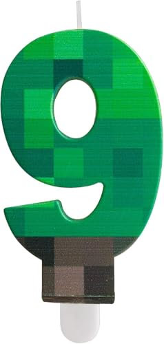 Yiran TNT Velas Numbe 9 cumpleaños, Pixel Green Number 9, velas de cumpleaños de Pixel Gaming para niños y niñas, suministros de fiesta temática de
