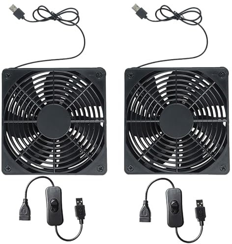 2 ventiladores PC portátil USB con interruptor interruptor 120 mm silencioso antivibración para módem router tablet negro