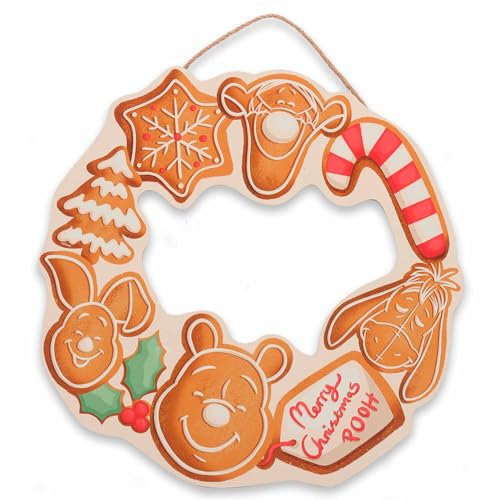 Open Road Brands Disney Winnie Puuh Lebkuchenkranz zum Aufhängen aus Holz – niedliche Winnie Puuh Weihnachtsdekoration für Zuhause