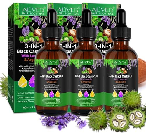 P-Beauty 3x 3in1 Haaröl, mit Black Castor Oil, Lavendel & Arganöl 180ml - stärkt das Haar, für Haarwachstum, Feuchtigkeitspflege Haut & Haare - Öl gegen Haarausfall & Spliss - Haarpflege