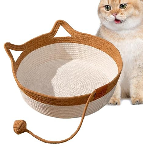 Katzenbett – Katzenkorb Bett | Kätzchenbetten für Kätzchen im Innenbereich | Katzen-Schreibtischbett | handgewebtes Katzennest Kratzbrett mit niedlichem Ohr | atmungsaktives faltbares Haustierbett |