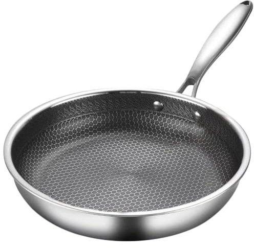 Cabilock Padella In Acciaio Inossidabile Padella Wok Antiaderente A Nido D'ape Con Manico Padelle Piatte Portatili Per Frittate Pentola Wok Cinese Padelle Saltate In Per