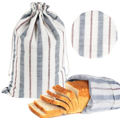 1 Pack Linen Bread Bags for Homemade Bread with Bowl Cover, 40x30cm Reusable Bread Storage Bags with TPU Lined, Fresh Bread Storage Bags with Drawstring for Sourdough Bread and Rolls
