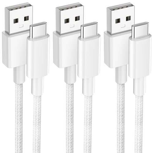 Dreaazhi [3Pack 1M+2M+3M Long USB C Charger Cable,Type C Cable Fast Charging,USB to USB C Braided for iPhone 15,Galaxy S23/S22/S21/S20,Note 10/9/8,Huawei,HTC,LG,Moto,Google Pixel,Etc White