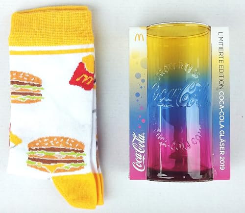 Generisch 1 Regenbogen Glas 2019 Mäc Donalds Gläser Limitierte Edition + Bonus 1 Paar Socken