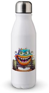 MAXIKIWI Einwandige Wasserflasche mit Schraubverschluss, nicht isoliert, leichtes Aluminium, BPA-frei, auslaufsicher, bunter Monster-Truck, 500 ml