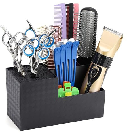 Eson Hairdressing Scissors Holder, Professional Shears Block & Brush Holder for Salon, Barber Scissor Organizer Stand, Tools Storage, Hairbrush Holder Rack (with Thin Nylon Bristles (Black))