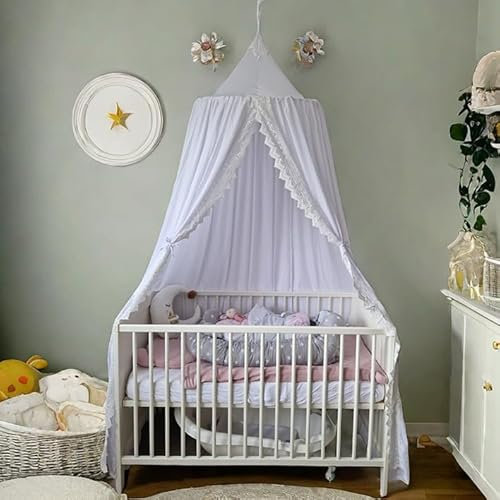 Ginkago Baldachin Kinderzimmer Baby Betthimmel Riesig Betthimmel Kinder Himmelbett Vorhänge Prinzessin Baldachin für Spiel Lesen Schlafzimmer Ankleidezimmer (Weiß-Chiffon)