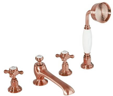 Milano Elizabeth 4 Tap-Hole Bath Shower Mixer Tap Crosshead Handles - Brushed Copper