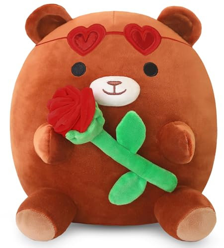 Xfrog Bear Stuffed Animal Bear Plush with Red Rose Soft Plush Toy Valentine's Day Birthday Gifts for Girlfriend Boyfriend 25CM