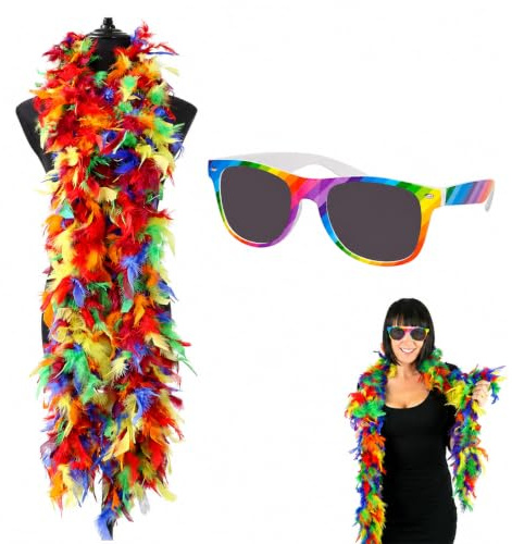 Buntes Papagei-Kostüm für Damen mit federboa & bunten Federn zum Basteln – Luxuriöse Federboa & Lametta in Weiß, Ideal für Fasching und Karneval