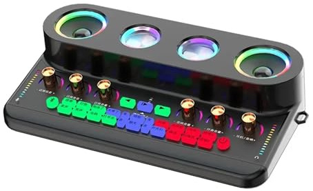 DJ-Controller Live Broadcast Sound Card Au-dio Integrated Machine Home KTV Device Colorful Change of Voice With Mic for Phone(S20 White Package 1)