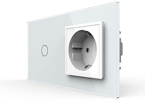 LIVOLO Interruptor de luz y enchufes con sensor táctil, empotrable, USB, RJ45, Bluetooth, altavoz de cristal, combinación múltiple (1 pulsador + enchufe, 2 compartimentos)