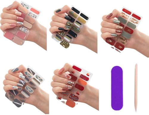 5 PCS Smalto Adesivo Per Unghie, Maniko nails, Unghie Adesive, Fogli Unghie Adesivi Decalcomanie,Tinta unita Autoadesivo Nail Art Stickers, Adesivo Smalto per Unghie Manicure le Punte Decorazioni (A)