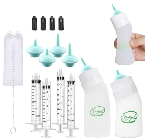 Yoolight Kätzchen und Welpen Flasche Fütterung Kit, Kätzchen Silikon Flaschen, Zitzen Mini und Spritzen für Haustier Hund Welpen Kätzchen und kleine Baby Tiere ﻿ (grün)