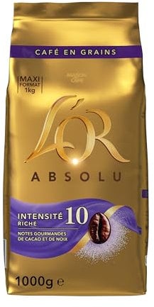 L'OR, 1Kg Café en Grains Absolu, Arabica & Robusta, Intensité 10