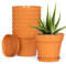 Plastic Plant Pots Indoor Outdoor, 8 Pack 4Inch/10CM Small Plant Pots Flower Pot with Drainage Holes and Tray,Modern Decorative Planter Pot for All House Plants(Terracotta)