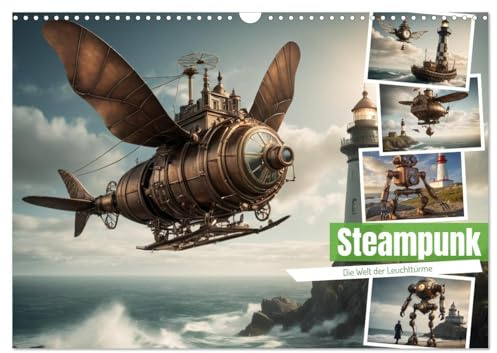 Steampunk - Die Welt der Leuchttürme (Wandkalender 2026 DIN A3 quer), CALVENDO Monatskalender: Leuchttürme in einer Steampunk Umgebung (CALVENDO Technologie)