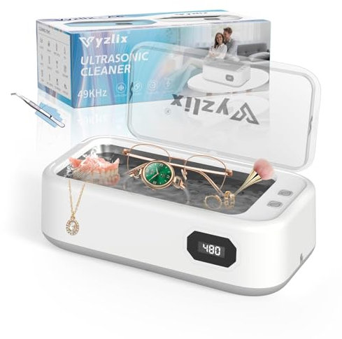 Nettoyeur Ultrasons, Bac a Ultrason 640 ml, 40W 49000HZ Nettoyeur Ultrason, Ultrasonic Cleaner pour Lunettes, Bagues, Pièces de Monnaie, Prothèses Dentaires, Avec Pince et Chiffon de Nettoyage