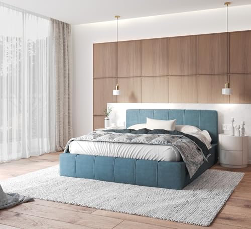 FDM Bett Florida 180x200 cm mit Lattenrost Stauraum Doppelbett Samt Trinity türkis Bettkasten