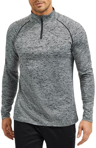 AMZSPORT Maglia Uomo Manica Lunga Felpa 1/4 Zip T-Shirt Sportiva per Running Palestra Allenamento