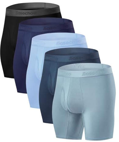 Easechoo 5 Pack Men's Underwear,Rayon Made from Bamboo Cool Boxer Briefs,Ultra Soft,Breathable,No Riding Up Long Leg (US, Alpha, Large, Regular, Regular, Multi-N)
