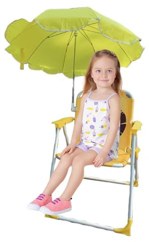 Genérico Silla Infantil con Sombrilla - Silla de Playa Plegable para Niños con Parasol - Asiento Exterior Resistente a la para Jardín, Piscina, Picnic, Viajes y Uso en Patio