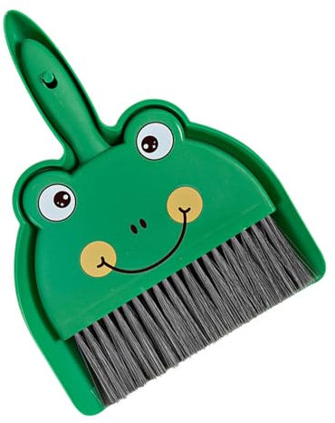 Naroote Escoba con Set Combo de Tope de Polvo, Escoba y Plato de Polvo Se Colocan Pequeños Tamaño con Molde de Pequeño y Plato de para Escritorio (Rana)