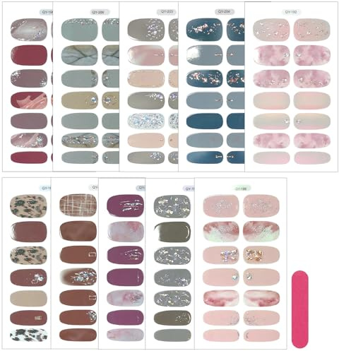 Zasjon nagelfolie selbstklebend, 140 stück 10 blatt nagel folien set nagellack aufkleber glitzer nagelkunst sticker nagellack selbstklebend nagel aufkleber bunt für frauen mädchen DIY nagelkunst