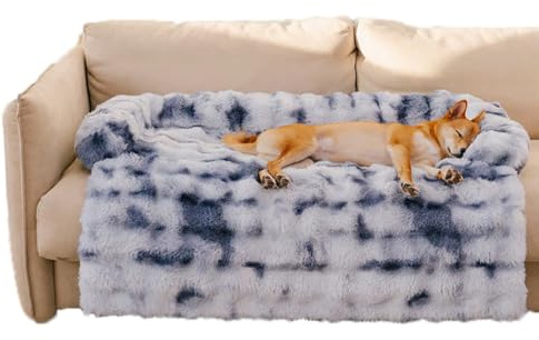 Sofa hundebett,sofabett Hund,hundedecke Couch,luxuriöses Cozy kuscheliges hundebett sofabett, mit Erhöhte Ränder,waschbar,Flauschiges,Haustier-Sofa,rutschfeste, Sicherheit und Wärme-Graublau||M