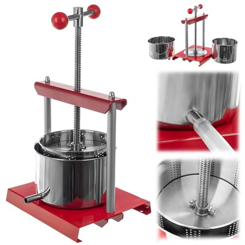 KADAX Obstpresse 6 Liter, Manuelle Saftpresse mit Handkurbel, Obstmühle, Mobile Fruchtpresse, Entsafter für Weintrauben, Maischepresse, Traubenmühle